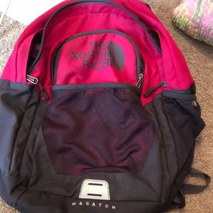 Pink and Gray North Face Backpack